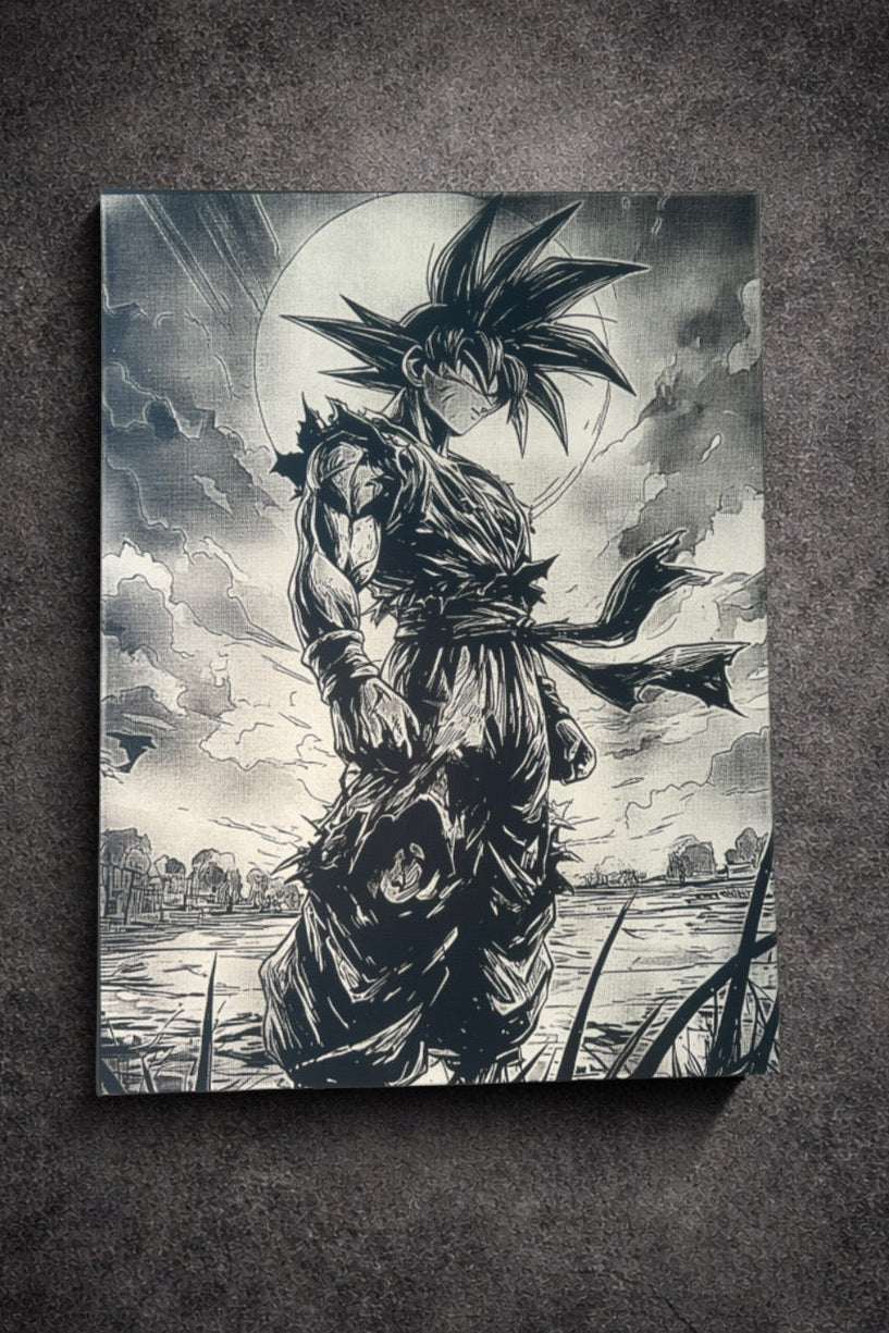 Tableau combattant silencieux sous la lune – Art manga noir et blanc – Toile 30x40 cm - DesignRomArt