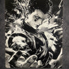 Tableau combattant stratège carte en main regard provocateur décoration murale manga noir et blanc style japonais 30x40 cm - DesignRomArt