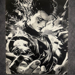 Tableau combattant stratège carte en main regard provocateur décoration murale manga noir et blanc style japonais 30x40 cm - DesignRomArt