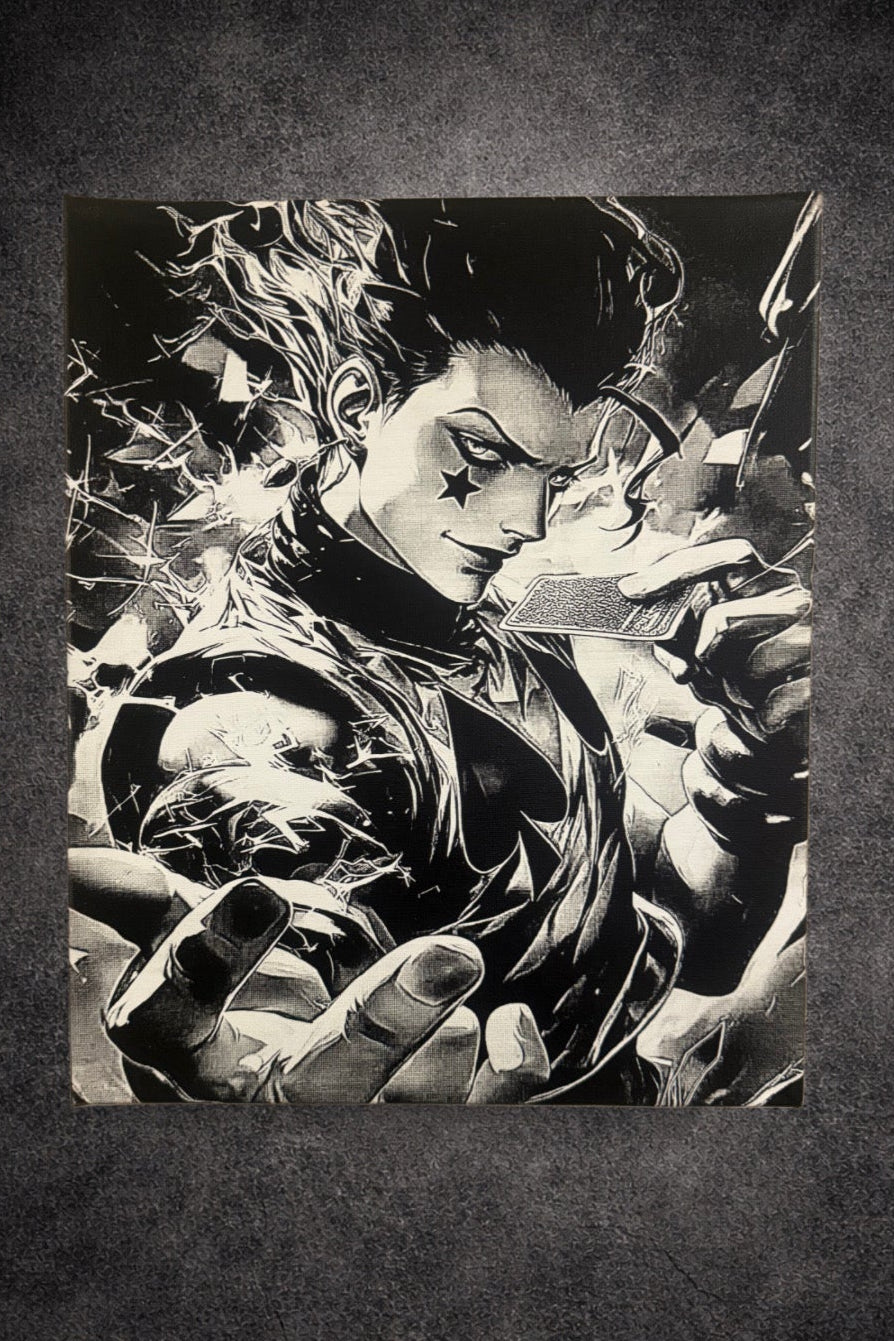 Tableau combattant stratège carte en main regard provocateur décoration murale manga noir et blanc style japonais 30x40 cm - DesignRomArt