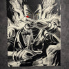 Tableau combattant stratège cartes magiques regard intense décoration murale manga noir et blanc style japonais 30x40 cm - DesignRomArt