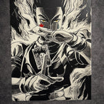 Tableau combattant stratège cartes magiques regard intense décoration murale manga noir et blanc style japonais 30x40 cm - DesignRomArt