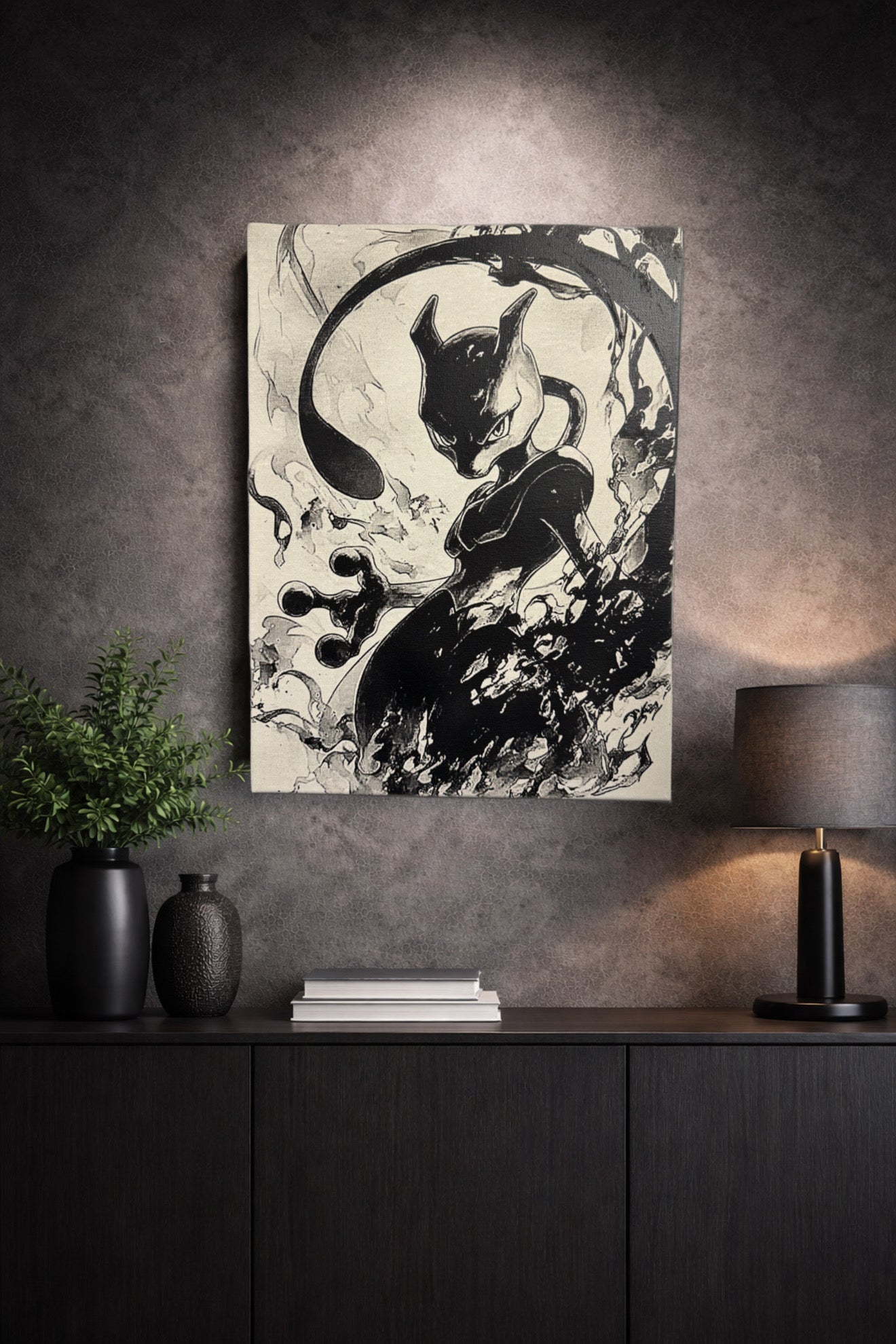 Tableau creature mystique style anime noir blanc decoration murale 30x40 cm - DesignRomArt