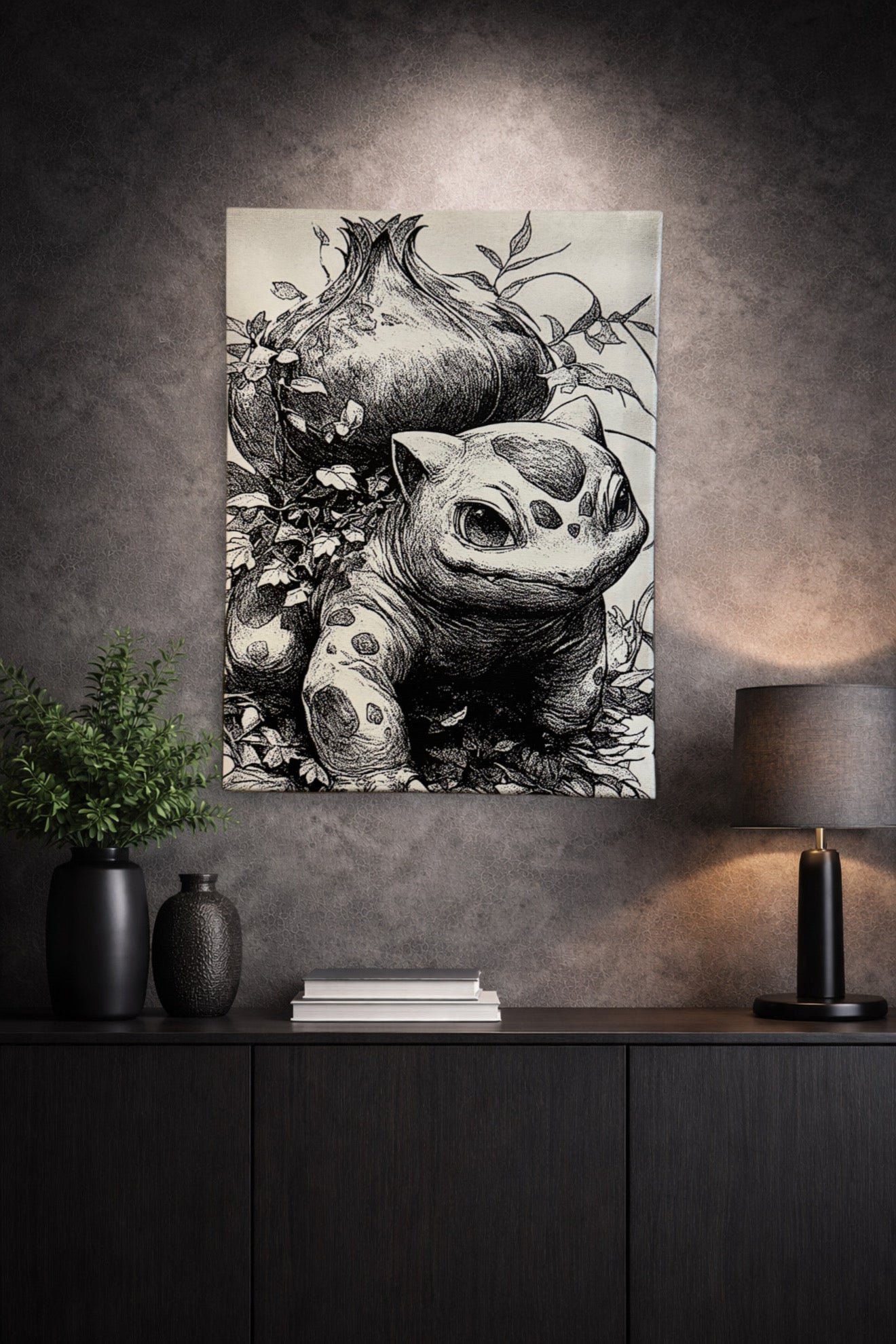 Tableau creature nature style anime noir blanc decoration murale gaming 30x40 cm - DesignRomArt