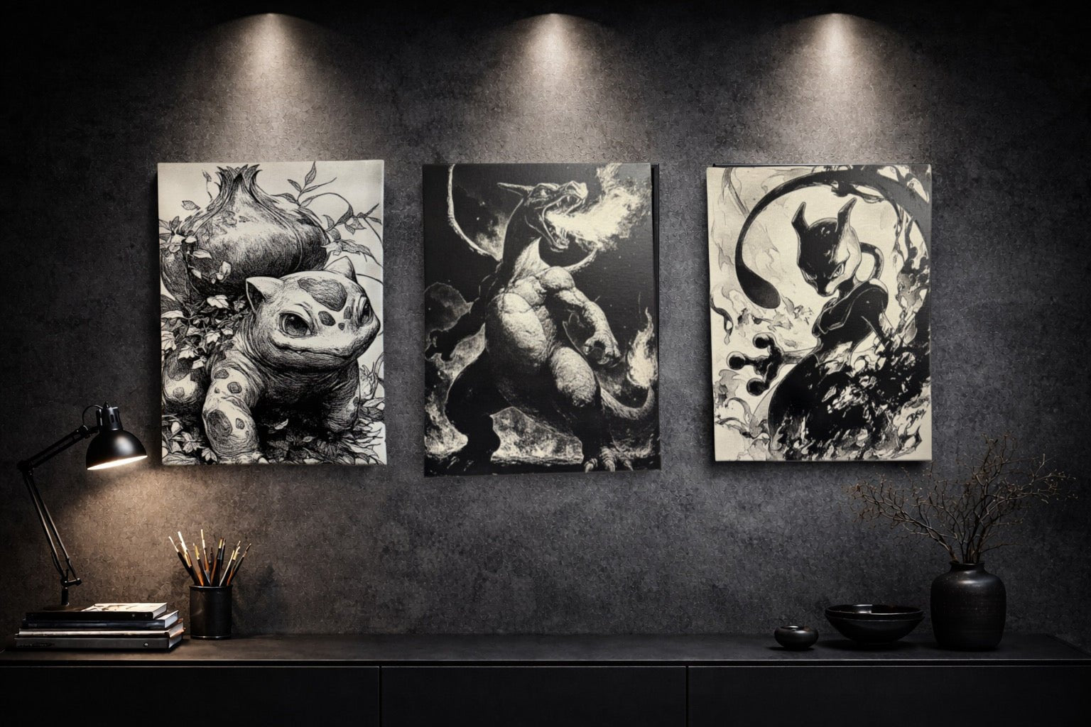 Tableau creature nature style anime noir blanc decoration murale gaming 30x40 cm - DesignRomArt