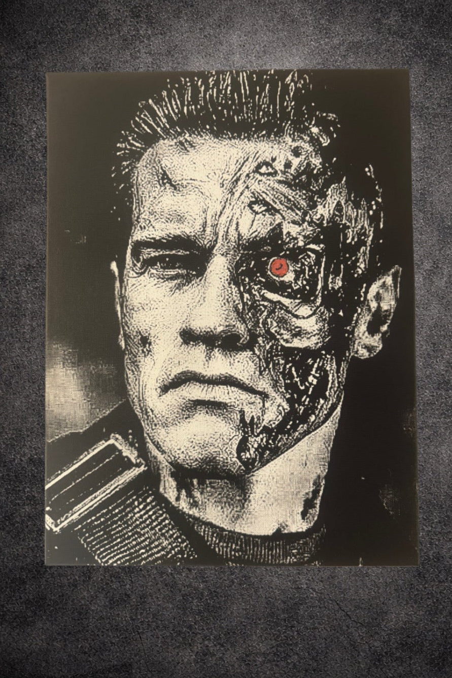 Tableau cyborg visage mi - humain mi - machine noir et blanc – 30x40 cm - DesignRomArt