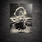 Tableau mural noir et blanc danseuse élégante sous lumière de lune poétique