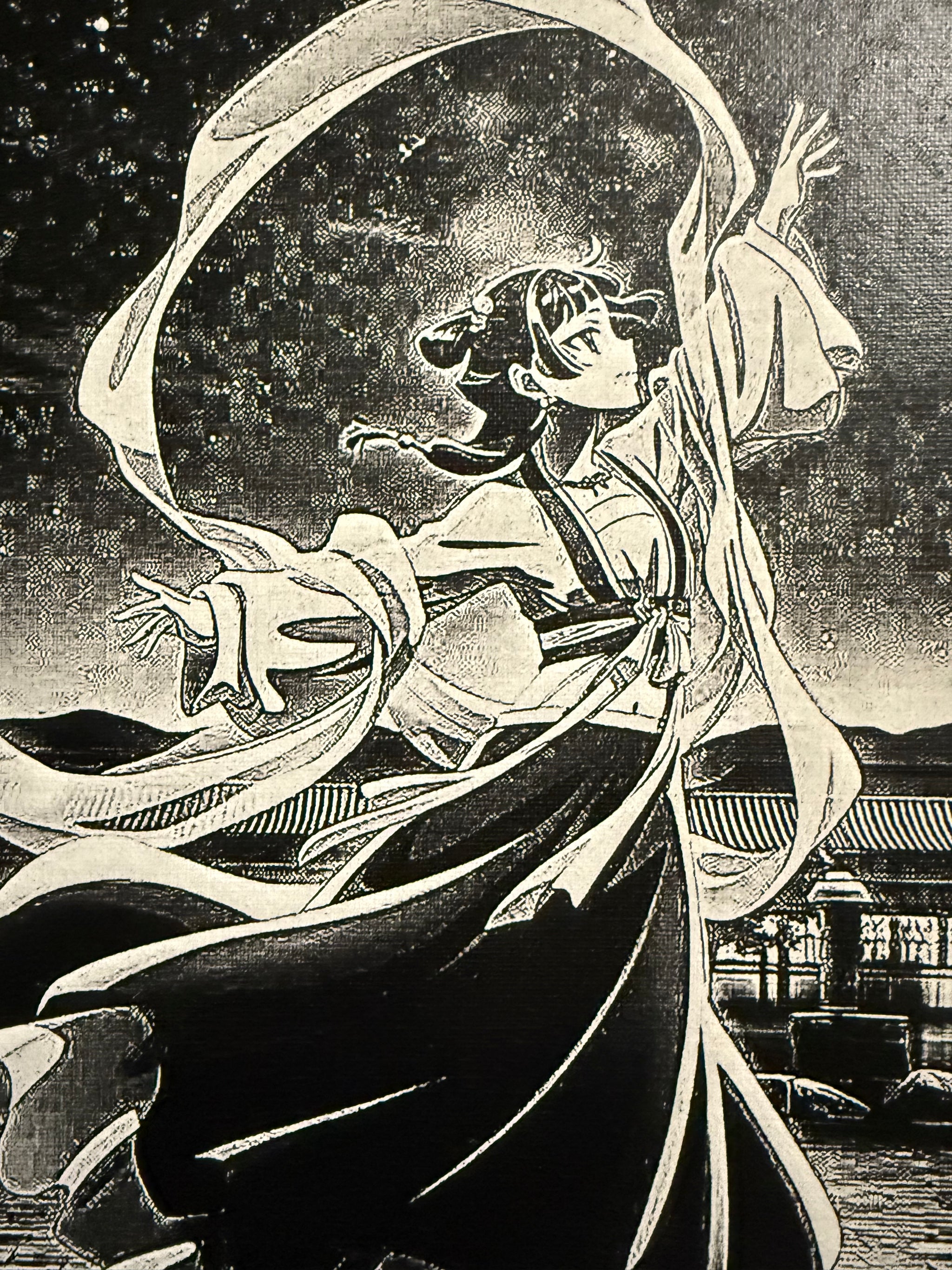 Détails artistiques tableau poétique noir et blanc plis de robe et lumière