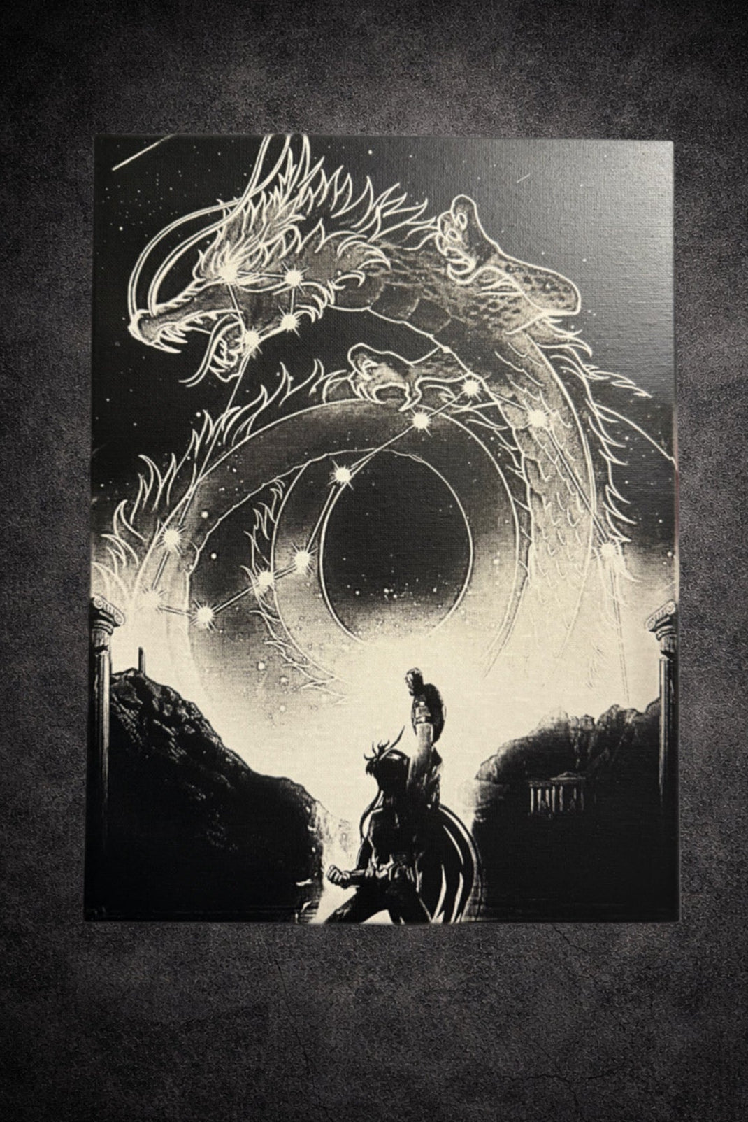 Tableau dragon cosmique en constellation céleste – scène épique fantastique – décoration murale 30x40 cm - DesignRomArt