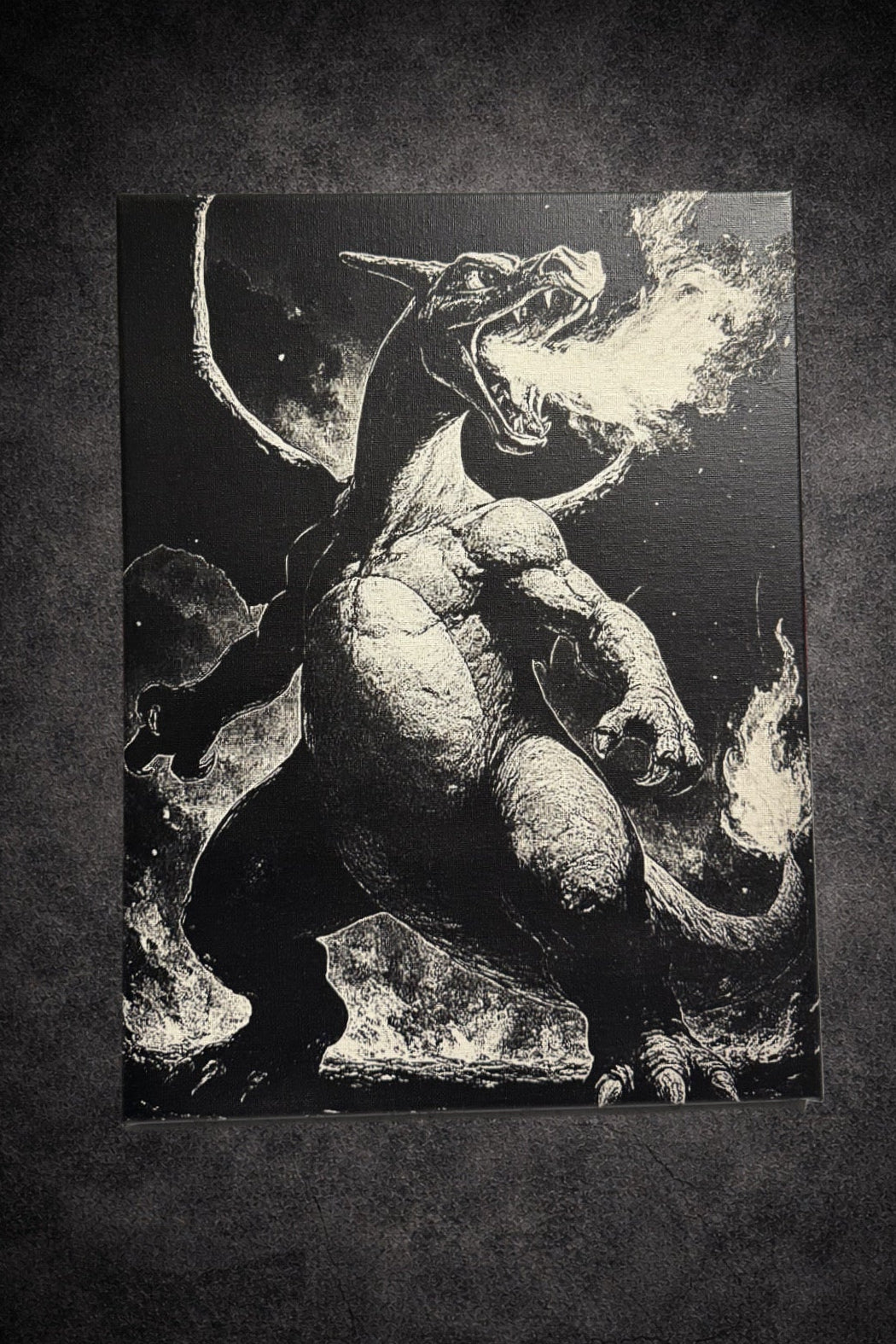 Tableau dragon feu style anime noir blanc decoration murale gaming 30x40 cm - DesignRomArt