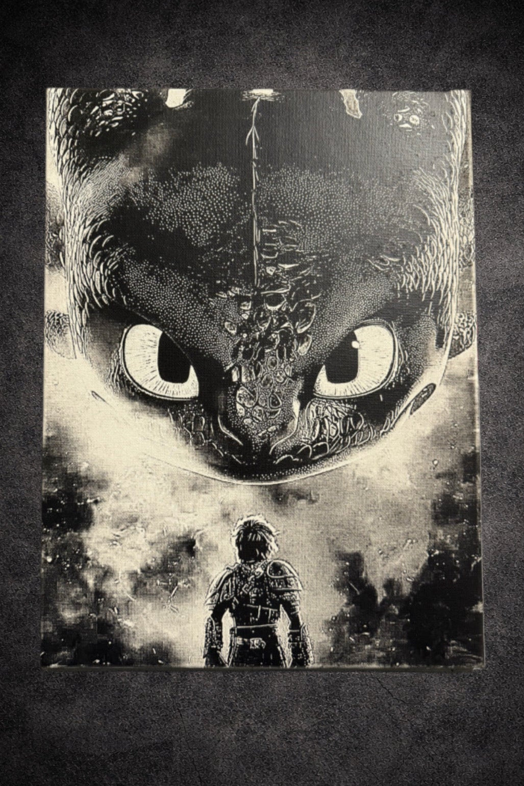 Tableau dragon géant noir et blanc décoration murale épique 30x40 cm - DesignRomArt