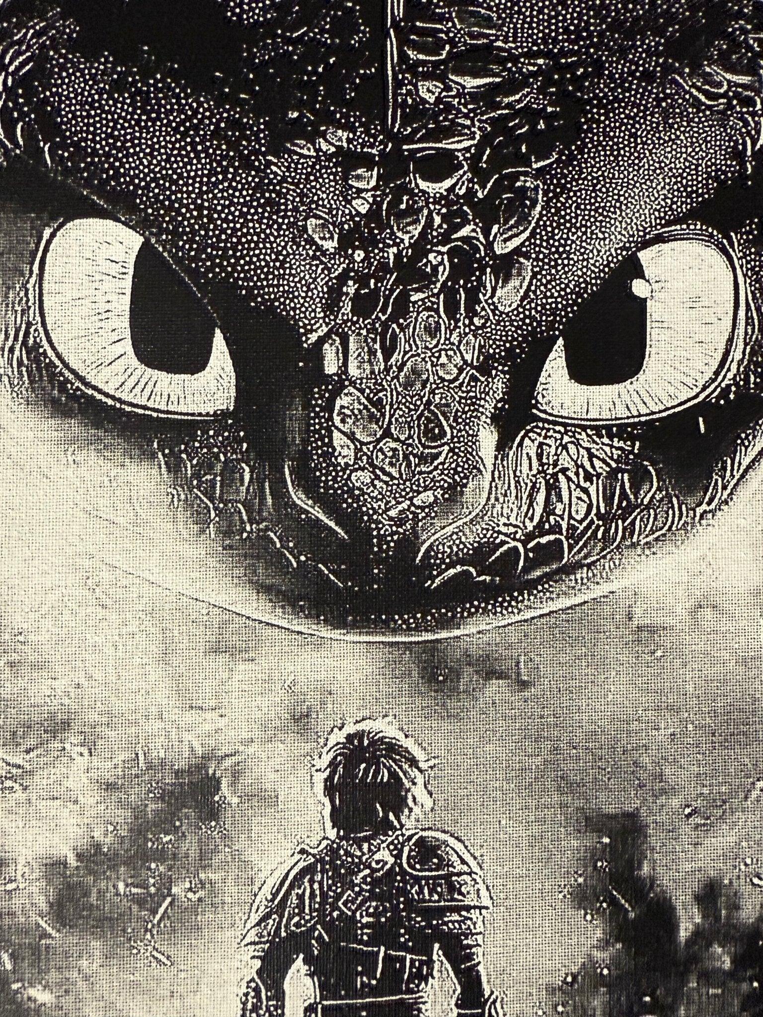 Tableau dragon géant noir et blanc décoration murale épique 30x40 cm - DesignRomArt