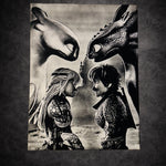 tableau mural dragons fantastiques noir et blanc sur toile 30x40 cm