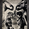 Tableau dragons protecteurs et jeunes héros – scène fantastique intense – décoration murale 30x40 cm - DesignRomArt
