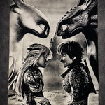Tableau dragons protecteurs et jeunes héros – scène fantastique intense – décoration murale 30x40 cm - DesignRomArt
