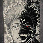 Tableau dualité exorciste et malédiction – Univers Jujutsu – Manga noir et blanc – Décoration murale intense - DesignRomArt