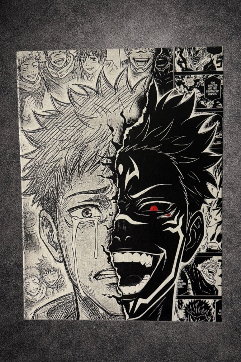 Tableau dualité exorciste et malédiction – Univers Jujutsu – Manga noir et blanc – Décoration murale intense - DesignRomArt