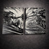Tableau duel de guerriers en plein affrontement d’énergie – style épique noir et blanc – décoration murale 30x40 cm - DesignRomArt