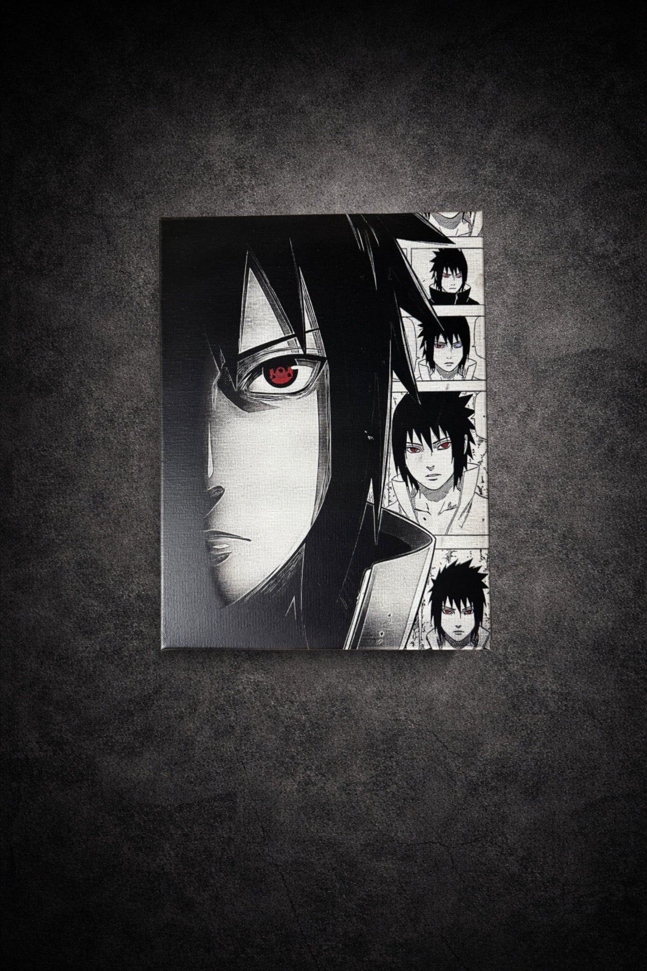 Tableau duel de guerriers ninjas au regard de feu et d’ombre – style épique noir et blanc – décoration murale 30x40 cm - DesignRomArt