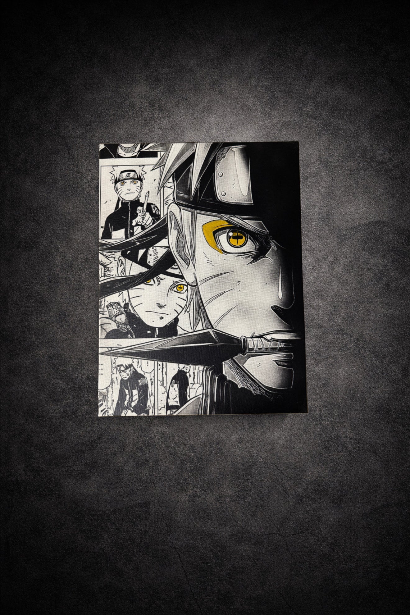 Tableau duel de guerriers ninjas au regard de feu et d’ombre – style épique noir et blanc – décoration murale 30x40 cm - DesignRomArt