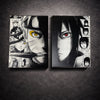 Tableau duel de guerriers ninjas au regard de feu et d’ombre – style épique noir et blanc – décoration murale 30x40 cm - DesignRomArt