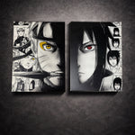 Tableau mural noir et blanc duel de guerriers ninjas regards puissants