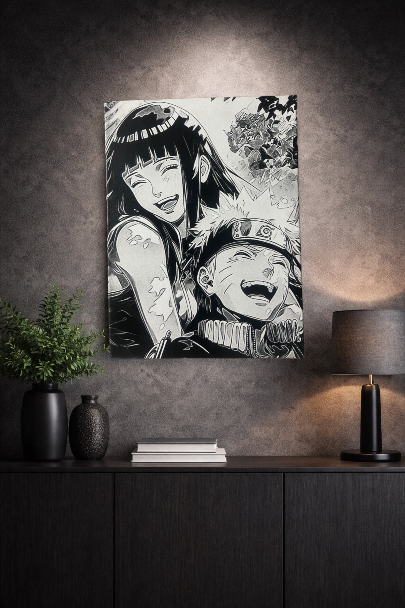 Tableau duo de guerriers souriants en pleine complicité – style épique noir et blanc – décoration murale 30x40 cm - DesignRomArt