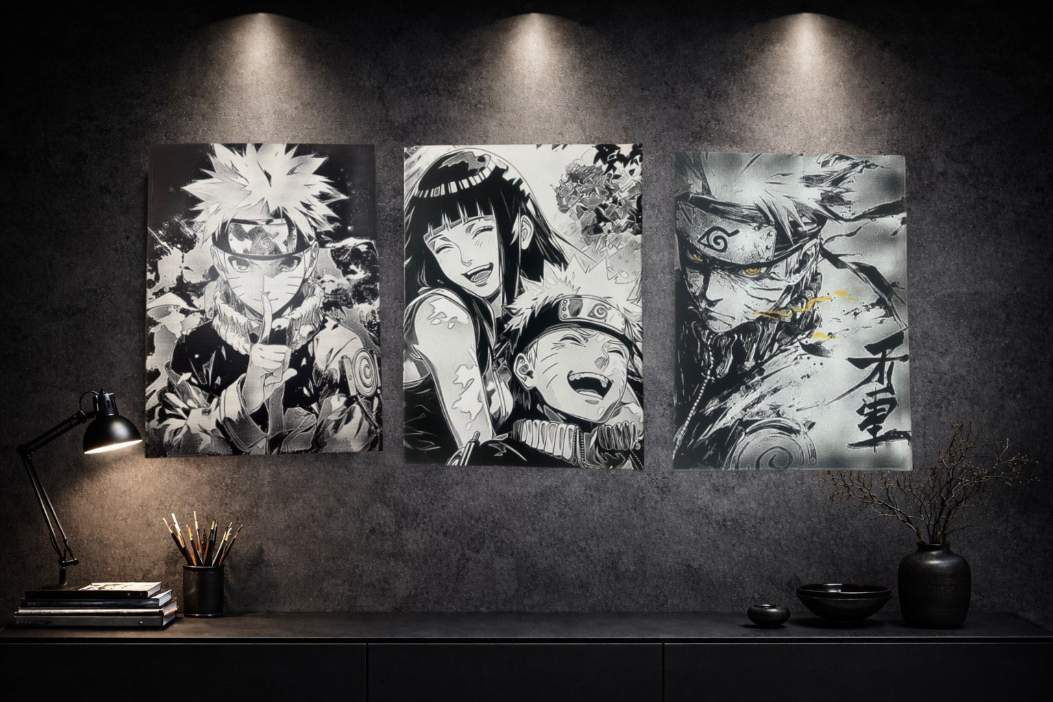 Tableau duo de guerriers souriants en pleine complicité – style épique noir et blanc – décoration murale 30x40 cm - DesignRomArt