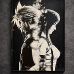 Tableau duo guerrier et héroïne destin croisé univers fantasy noir et blanc décoration murale 30x40 cm - DesignRomArt