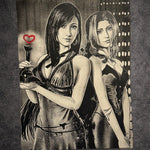 Tableau duo héroïnes style jeu vidéo noir blanc décoration murale 30x40 cm - DesignRomArt