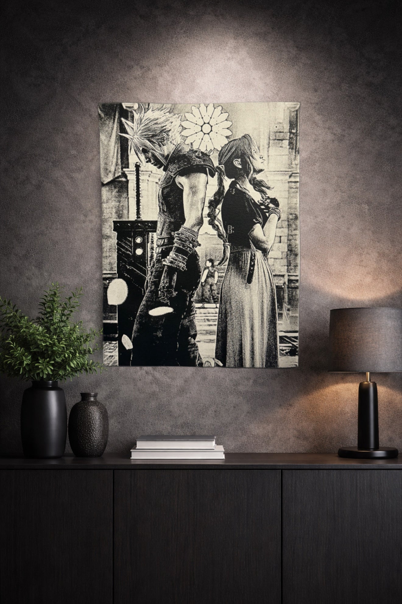 Tableau duo héros style jeu vidéo manga noir blanc décoration murale 30x40 cm - DesignRomArt