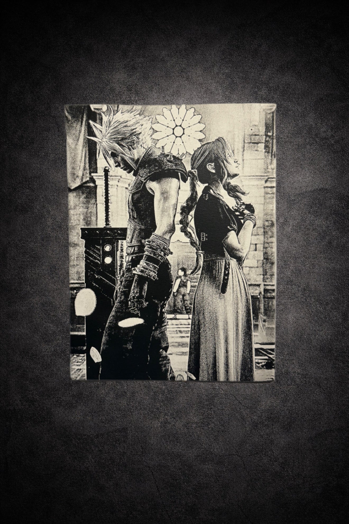 Tableau duo héros style jeu vidéo manga noir blanc décoration murale 30x40 cm - DesignRomArt