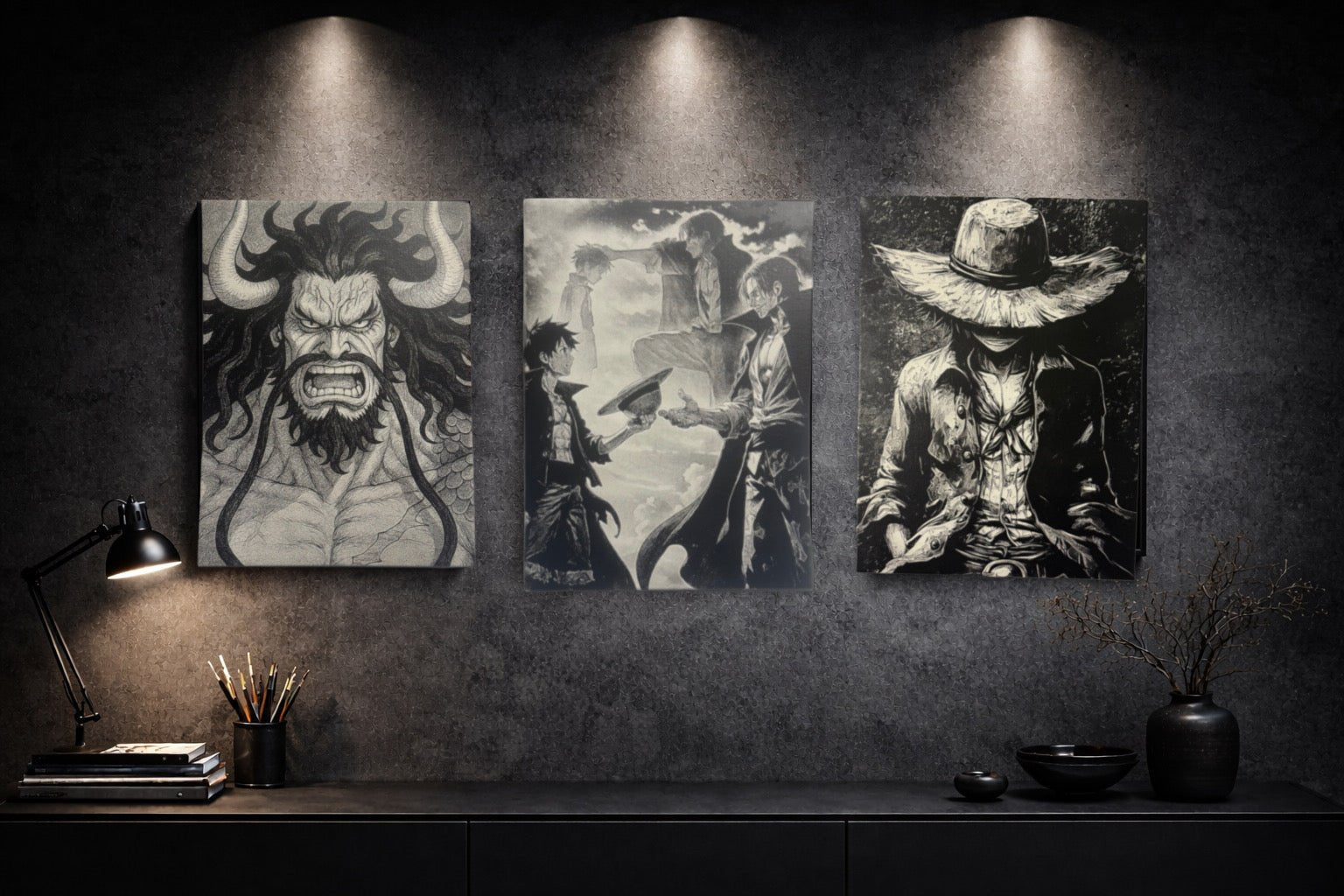 Tableau duo pirates héritage style manga noir blanc décoration murale 30x40 cm - DesignRomArt