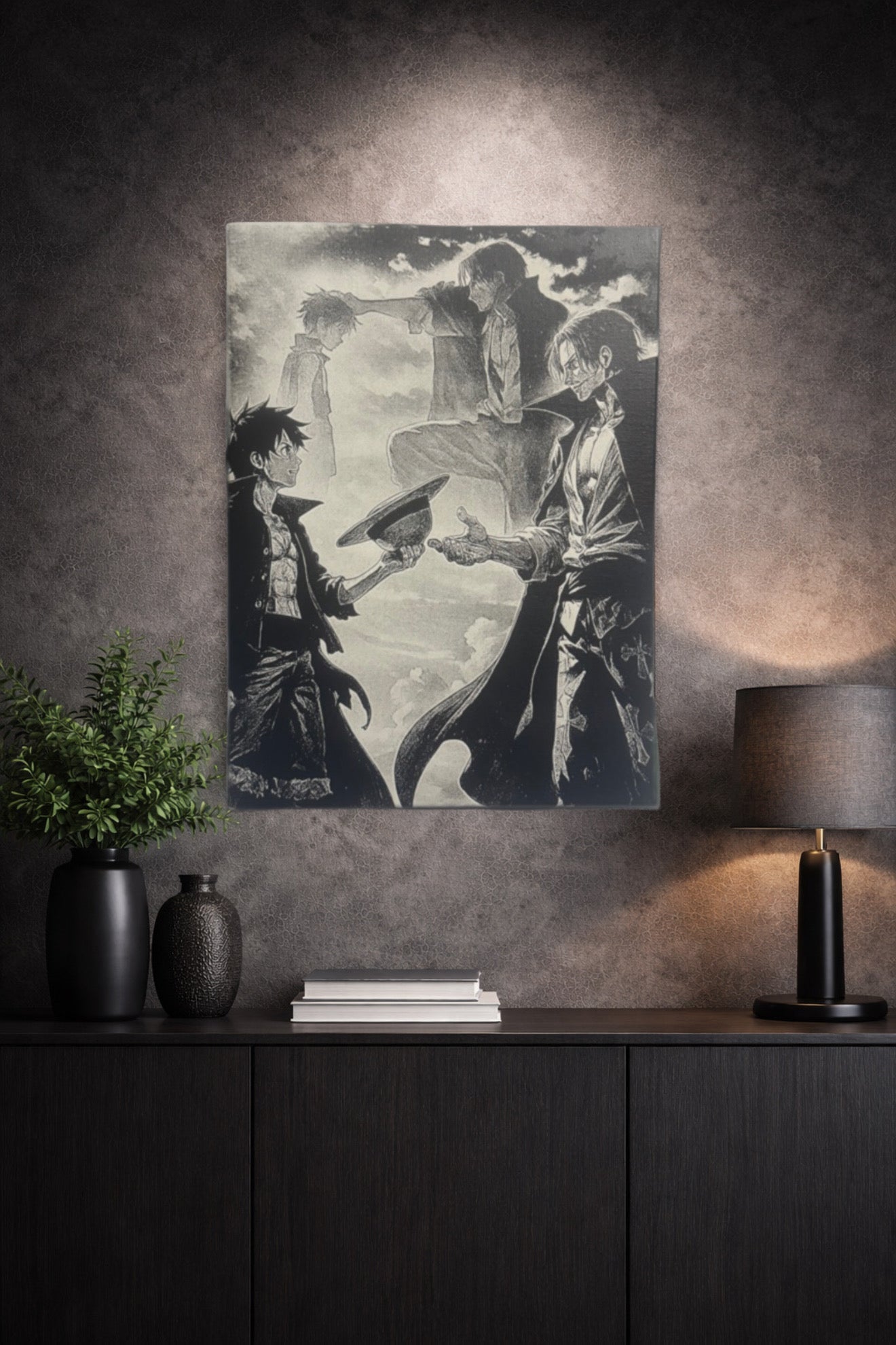 Tableau duo pirates héritage style manga noir blanc décoration murale 30x40 cm - DesignRomArt