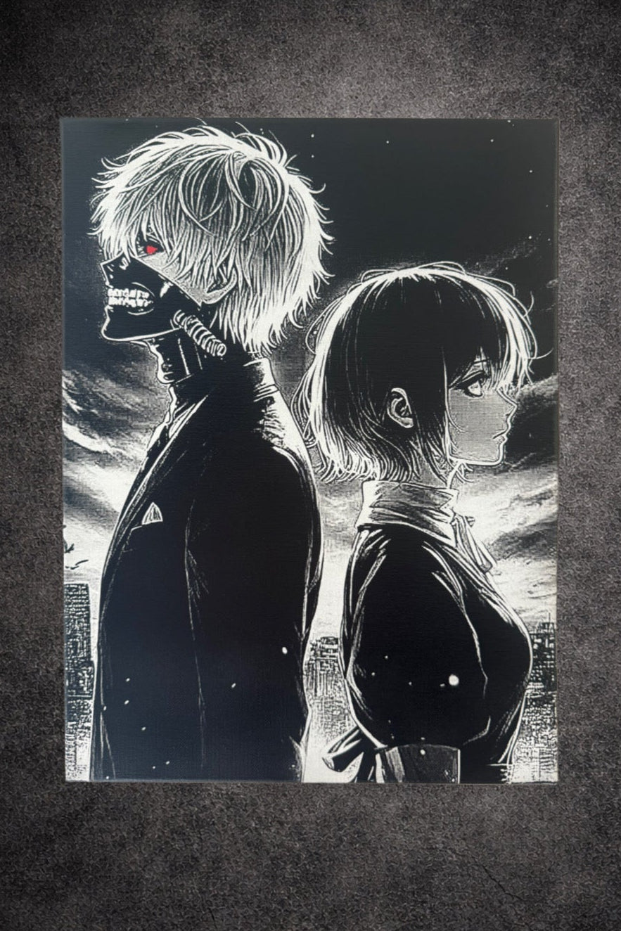 Tableau duo sombre noir et blanc – Art mural manga – Toile 30x40 cm - DesignRomArt