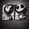 Tableau duo squelette élégant et poupée sombre cousue – univers gothique fantastique noir et blanc – décoration murale 30x40 cm - DesignRomArt