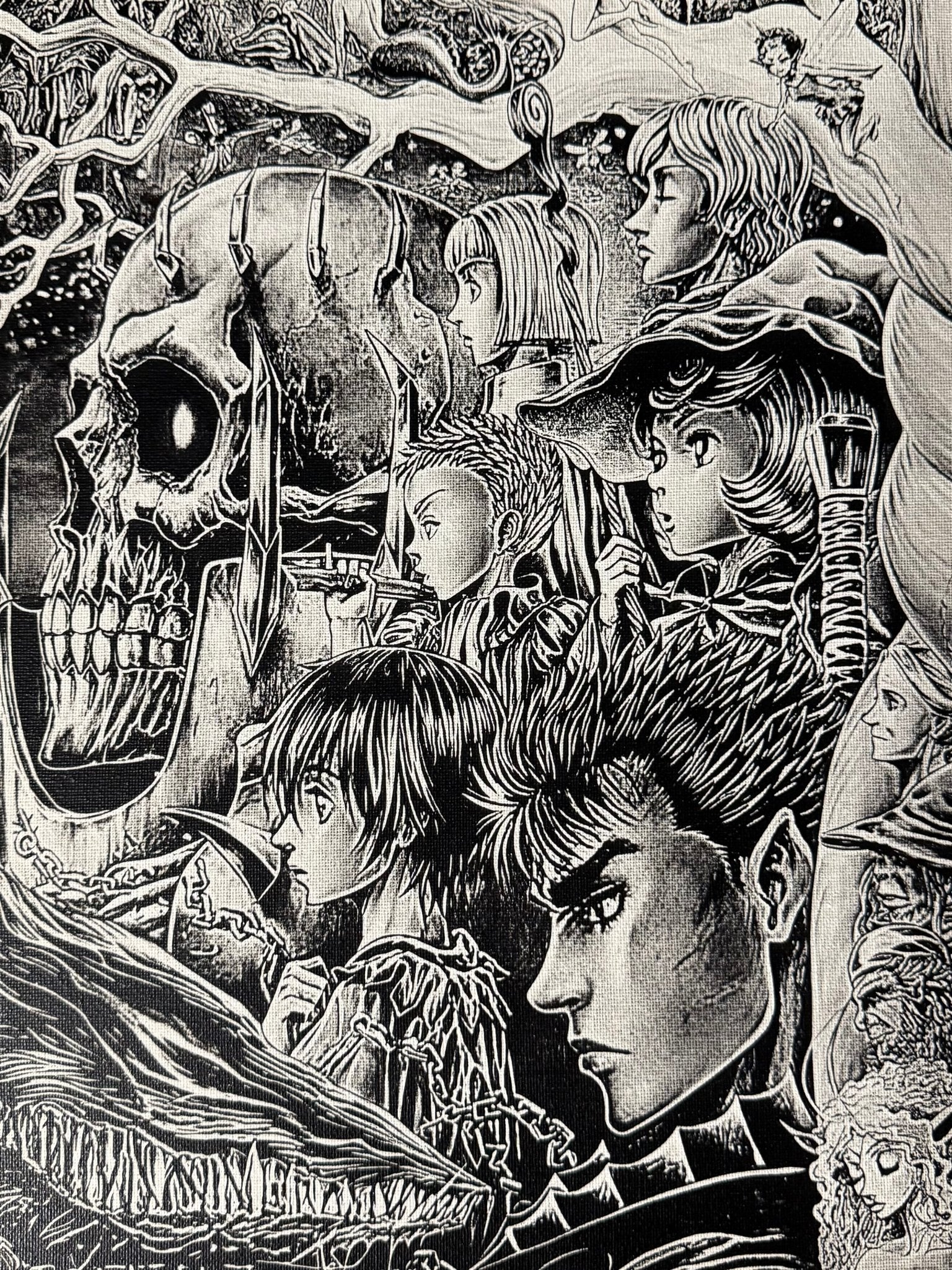 Tableau en Duo Dark Fantasy – Guerrier Maudit & Créatures Mythiques – Art Noir et Blanc - DesignRomArt
