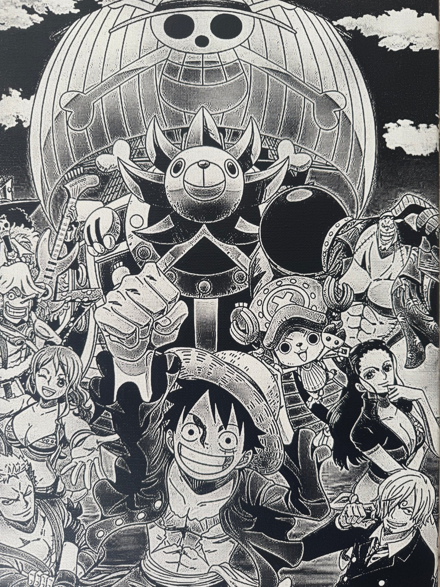 Tableau équipage pirates complet style manga décoration murale noir et blanc 30x40 cm - DesignRomArt