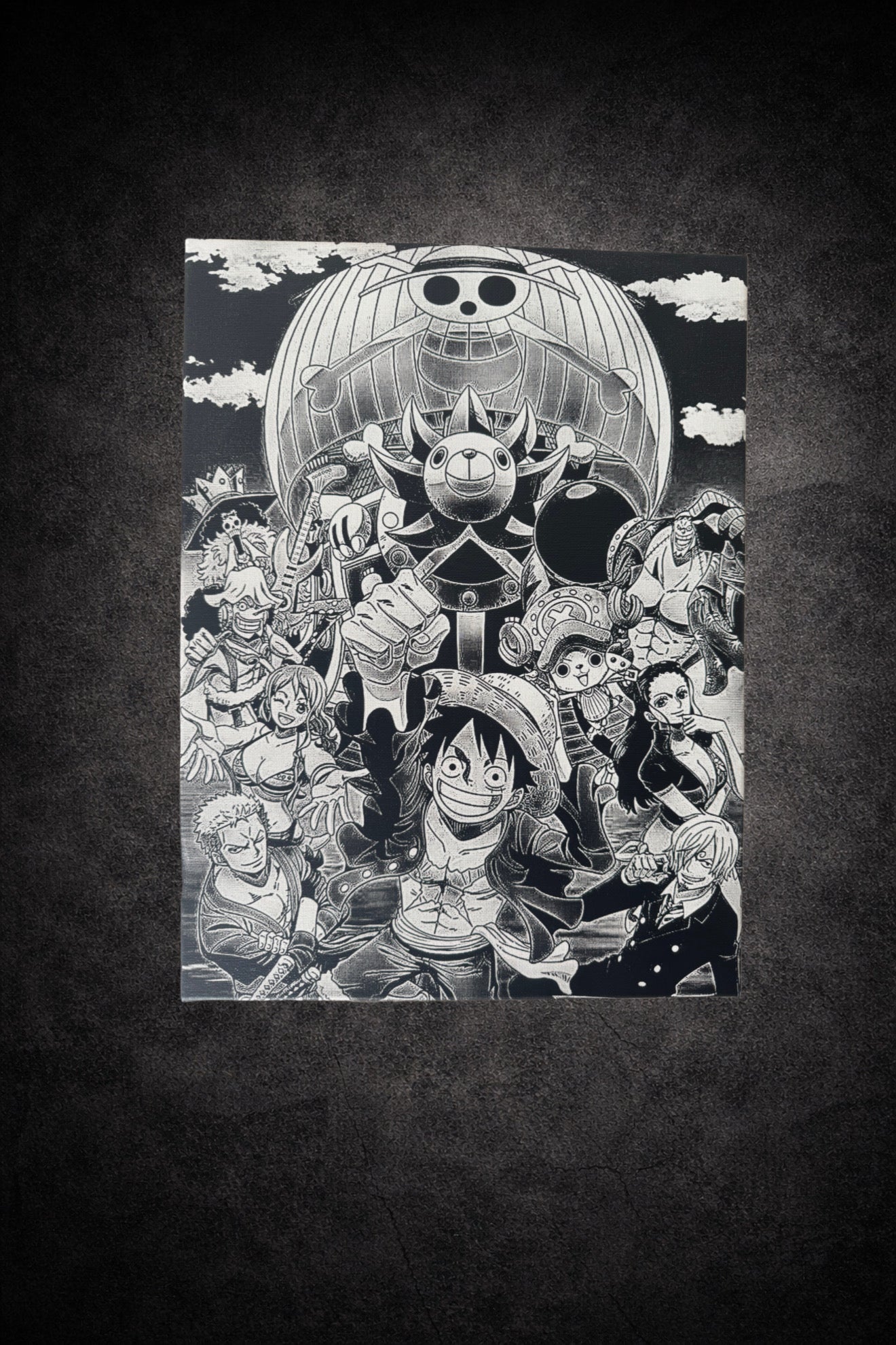 Tableau équipage pirates complet style manga décoration murale noir et blanc 30x40 cm - DesignRomArt