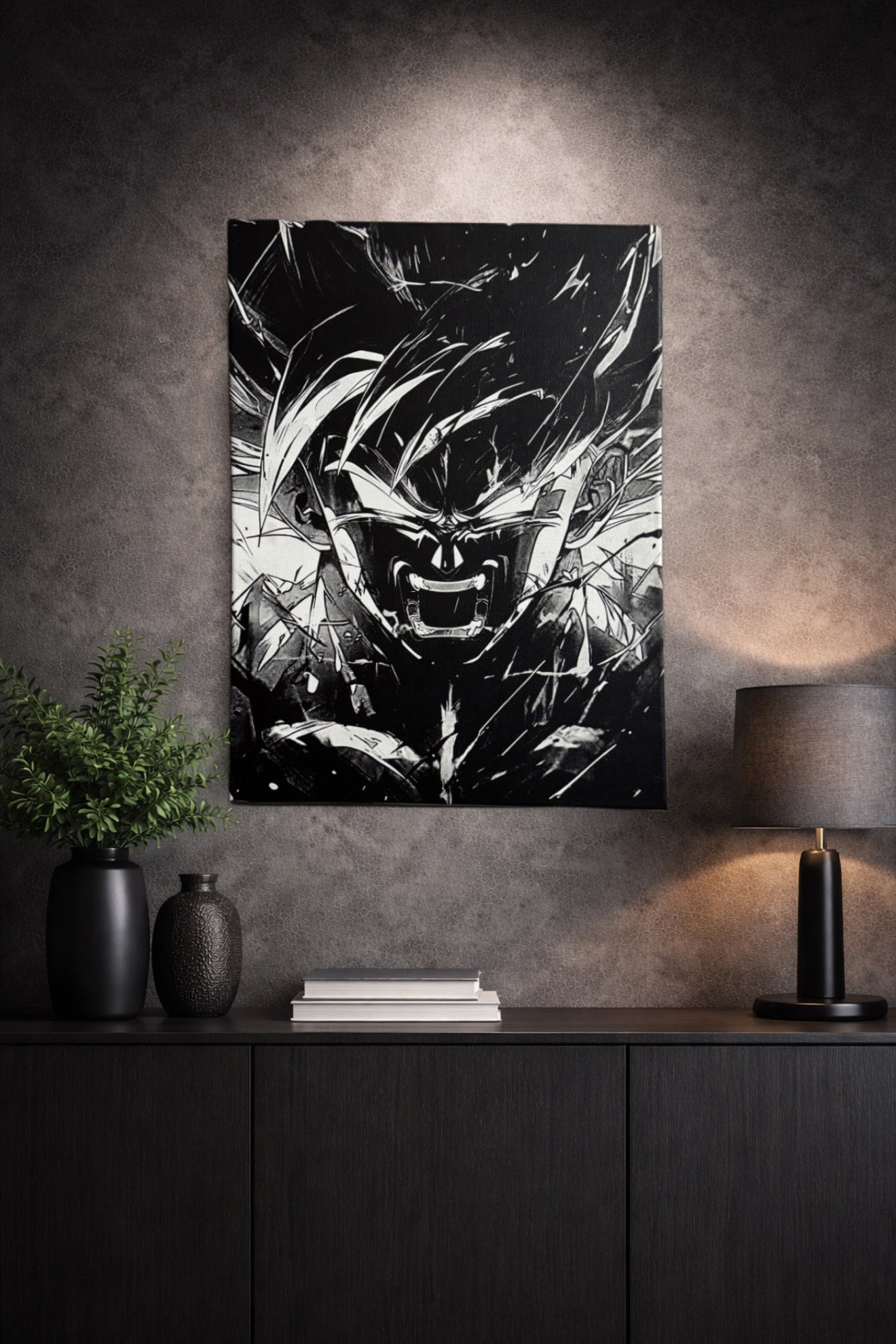 Tableau éveil de puissance – Art manga noir et blanc intense – Toile 30x40 cm - DesignRomArt