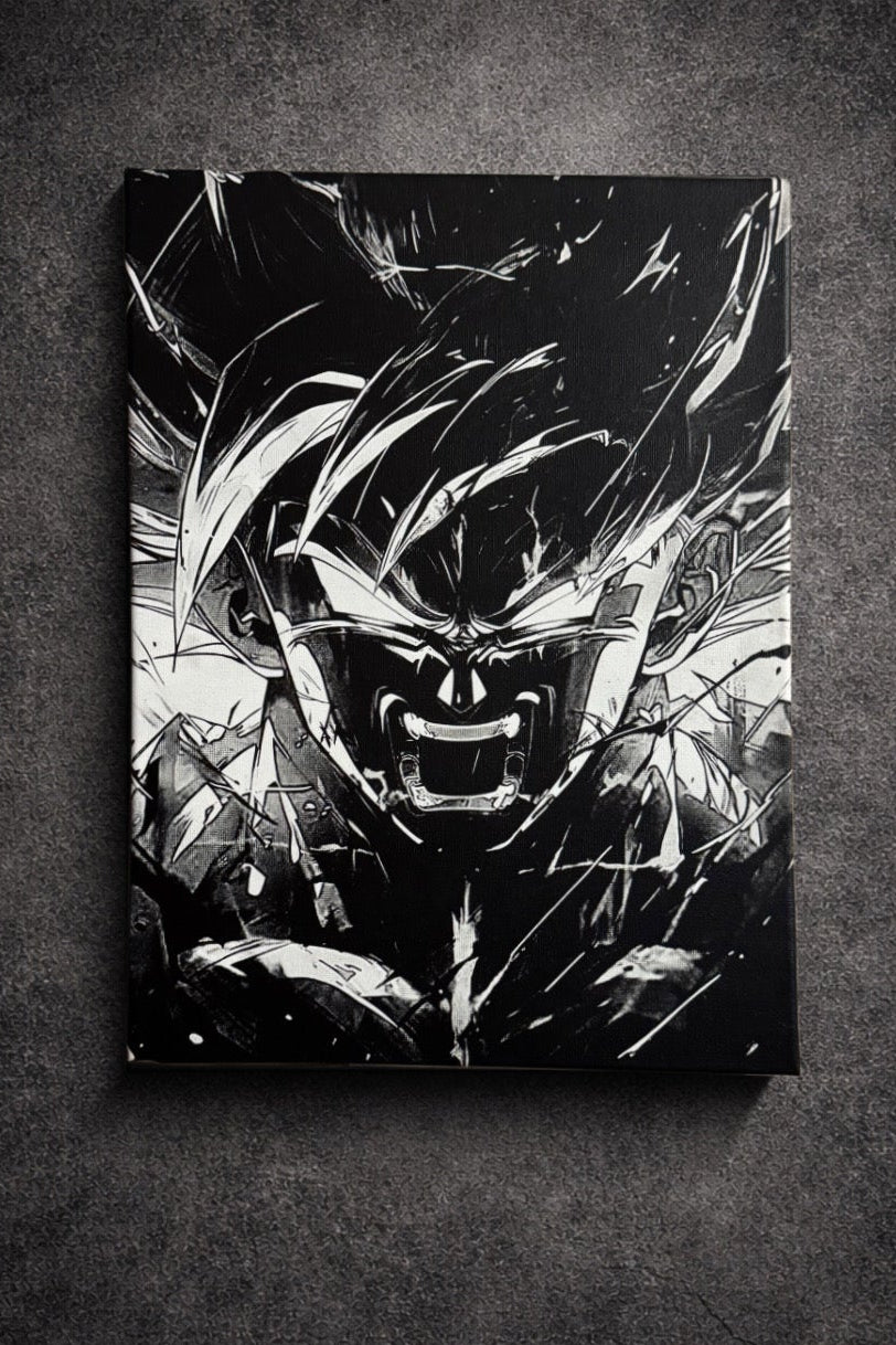 Tableau éveil de puissance – Art manga noir et blanc intense – Toile 30x40 cm - DesignRomArt