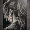 Tableau femme de dos regard tourné symbole rouge décoration murale 30x40 cm - DesignRomArt