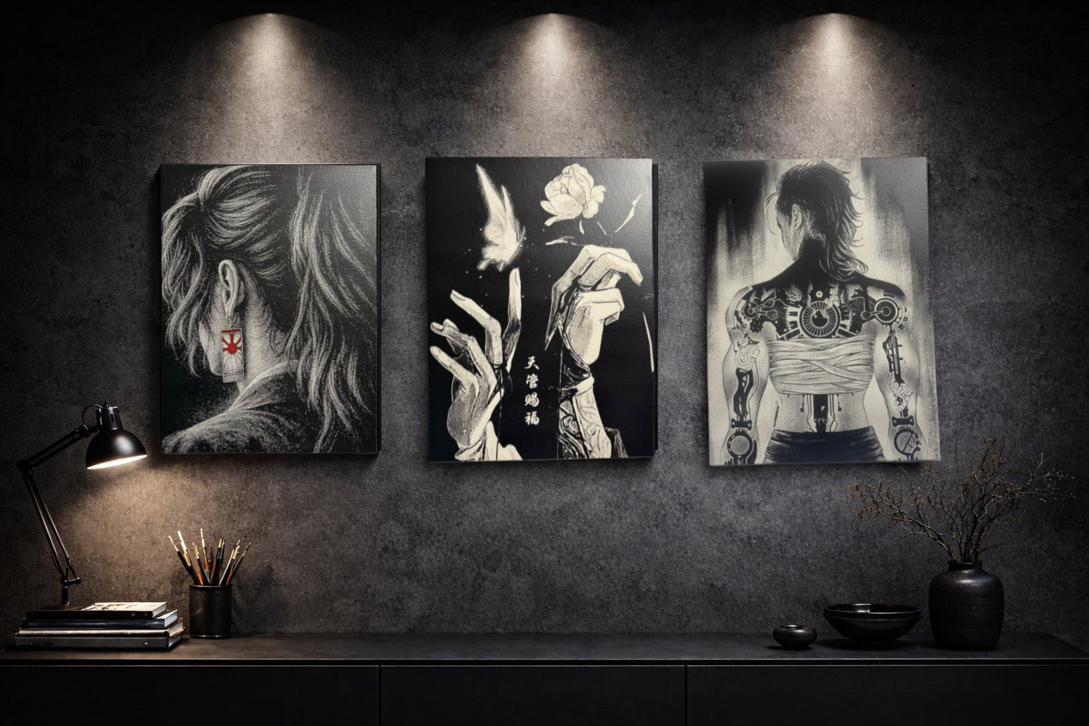 Tableau femme de dos regard tourné symbole rouge décoration murale 30x40 cm - DesignRomArt