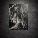 Tableau noir et blanc femme de dos symbole rouge