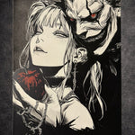 Tableau femme mystérieuse et démon sombre en tension dramatique noir et blanc – décoration murale artistique 30x40 cm - DesignRomArt