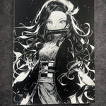Tableau figure féminine élégante – Art manga noir et blanc poétique – Toile 30x40 cm - DesignRomArt