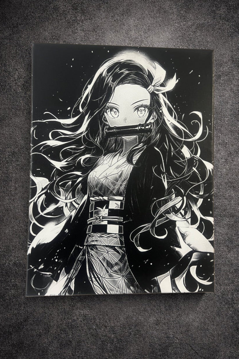 Tableau figure féminine élégante – Art manga noir et blanc poétique – Toile 30x40 cm - DesignRomArt