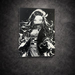 Tableau manga noir et blanc représentant une figure féminine élégante au style poétique, art mural raffiné sur toile 30x40 cm