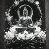 Tableau figure spirituelle en méditation sur lotus lumineux noir et blanc décoration murale 30x40 cm - DesignRomArt