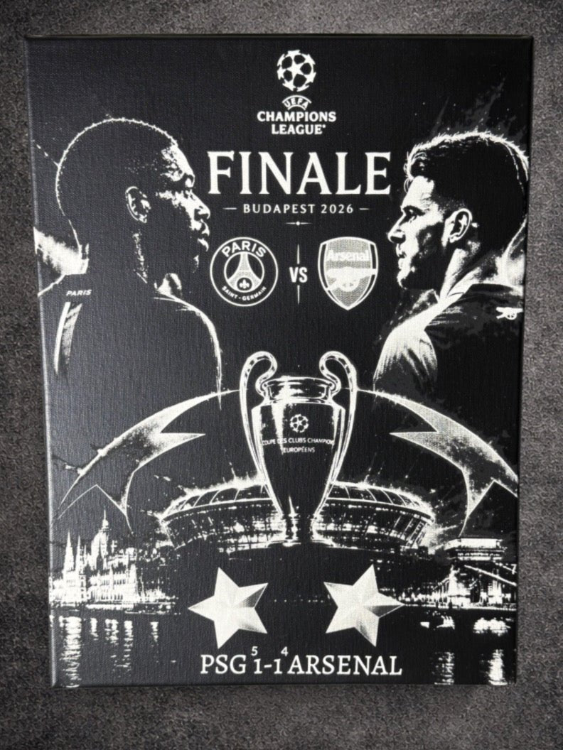 Tableau Finale Ligue des Champions 2026 - PSG vs Arsenal - Toile Murale 30x40 cm - DesignRomArt